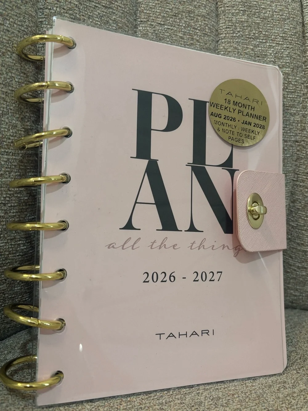 Tahari Blush Pink Weekly Planner with Gold Discs - New